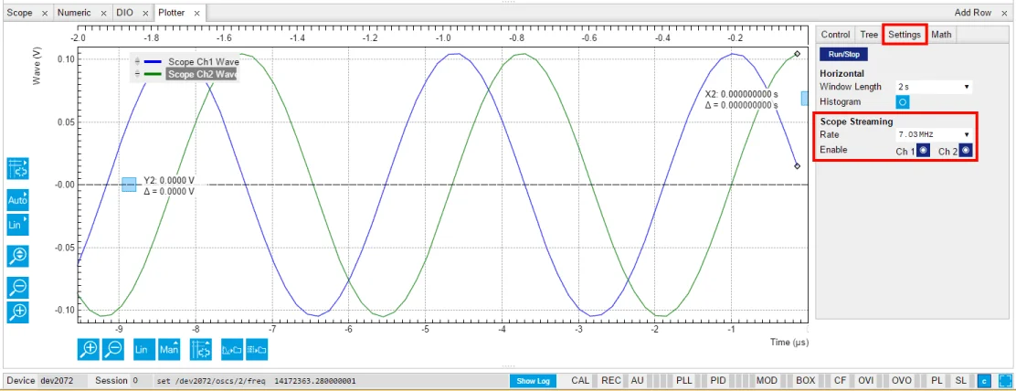 Enabling Scope streaming from the Plotter tab