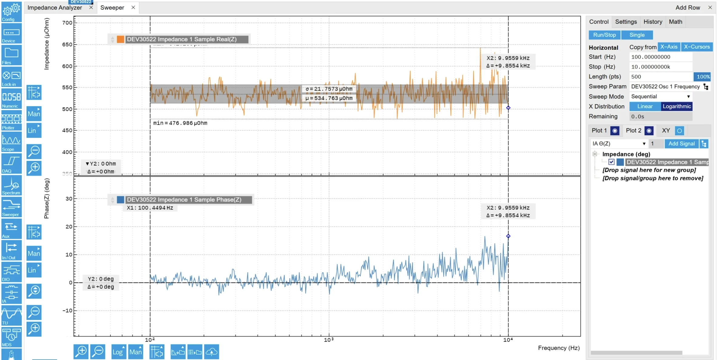 Screenshot of LabOne Sweeper Module