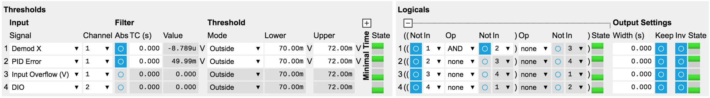 screenshot of the LabOne threshold unit