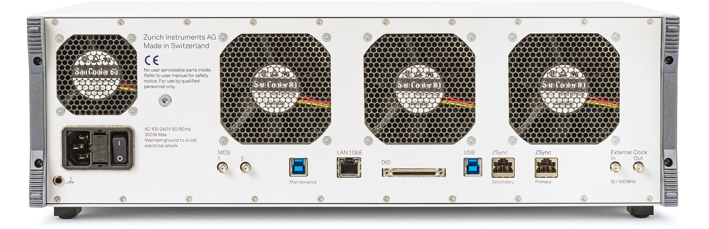 Zurich Instruments SHFQA 8.5 GHz Quantum Analyzer, SHFSG 8.5 GHz Signal Generator, SHFQC 8.5 GHz Qubit Controller Backpanel